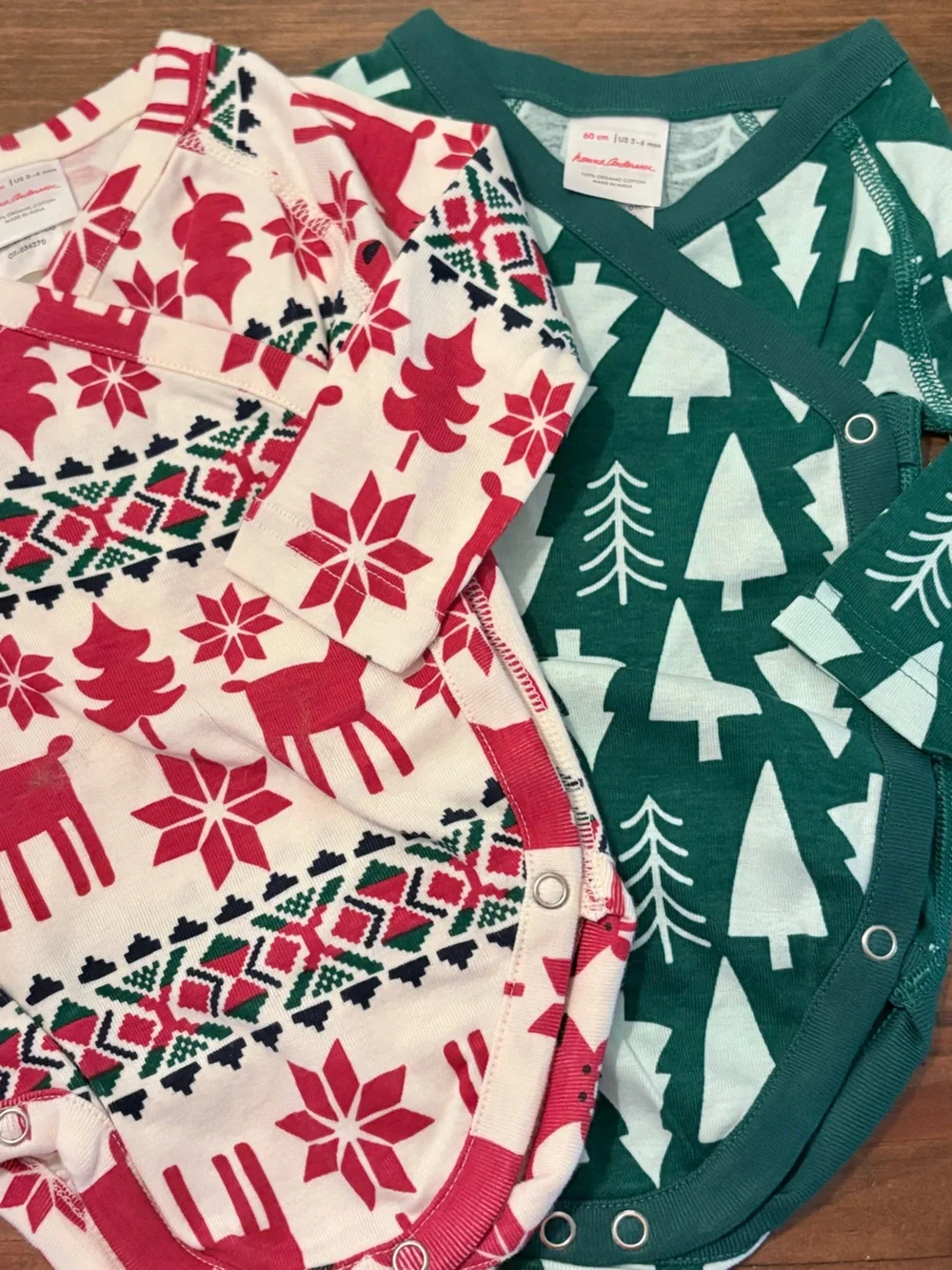 Hanna Andersson Lot 2 Snap Wrap Onesies Shirts Dear Deer Winter Trees 60 3 6 Mos